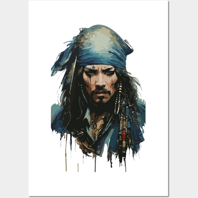 Pirate in Old Classic Costume with Furious Face in Ink Painting Style Wall Art by diegotorres